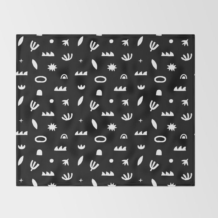 Black and white abstract organic shape pattern Throw Blanket Gallery Image 2