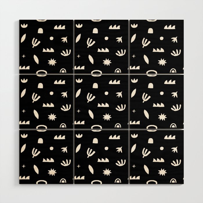 Black and white abstract organic shape pattern Wood Wall Art Gallery Image 1