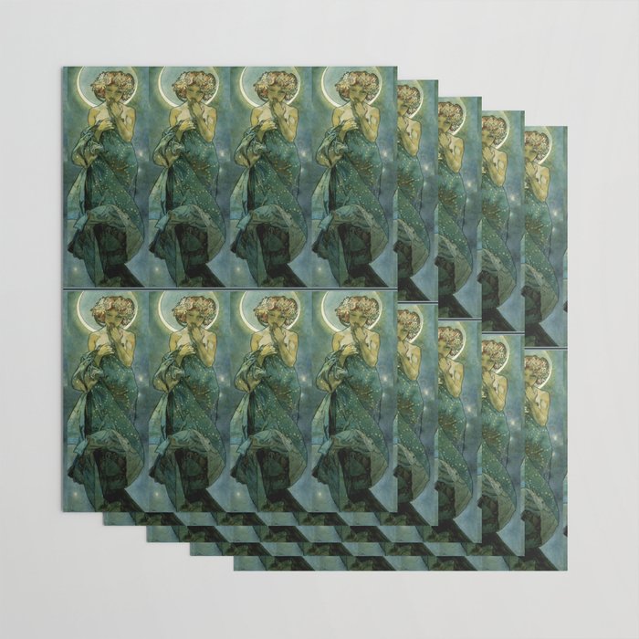 Alphonse Mucha "The Moon and the Stars Series: The Moon" Wrapping Paper Gallery Image 3