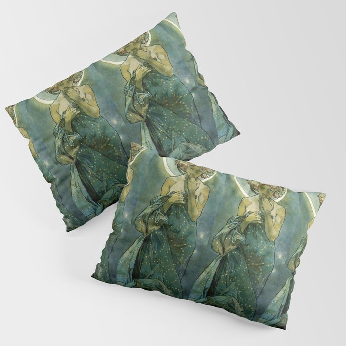 Alphonse Mucha "The Moon and the Stars Series: The Moon" Pillow Sham Gallery Image 3