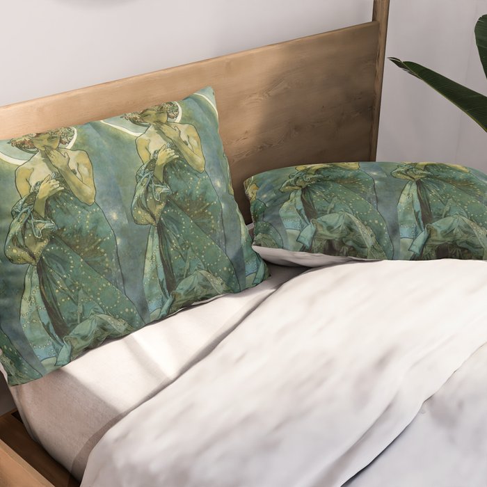 Alphonse Mucha "The Moon and the Stars Series: The Moon" Pillow Sham Gallery Image 2
