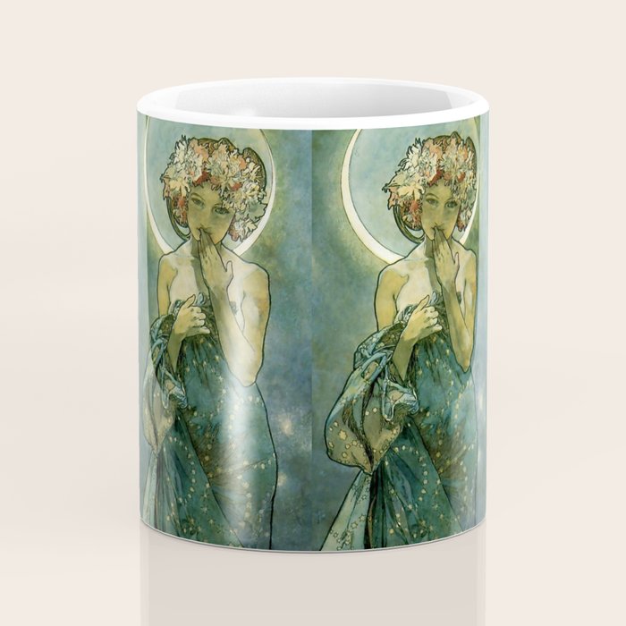 Alphonse Mucha "The Moon and the Stars Series: The Moon" Coffee Mug Gallery Image 4