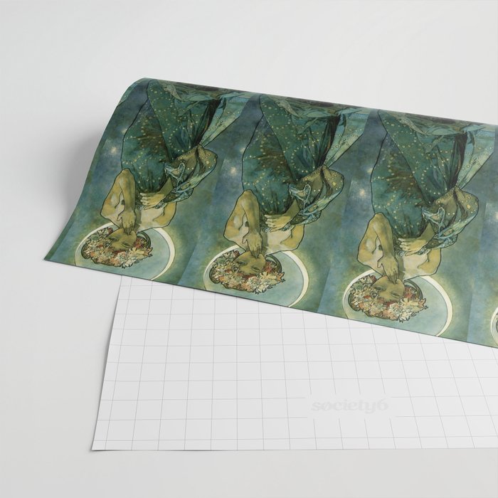 Alphonse Mucha "The Moon and the Stars Series: The Moon" Wrapping Paper Gallery Image 2