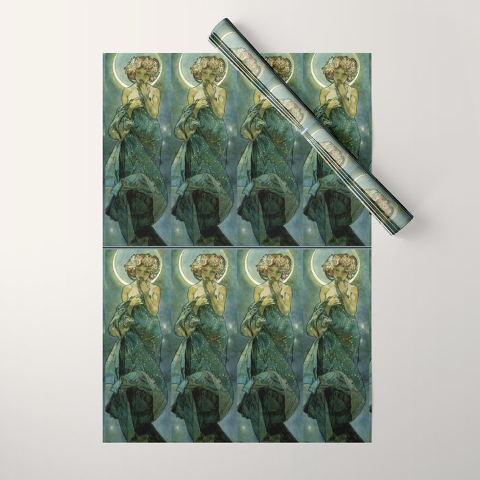 Alphonse Mucha "The Moon and the Stars Series: The Moon" Wrapping Paper Gallery Image 1