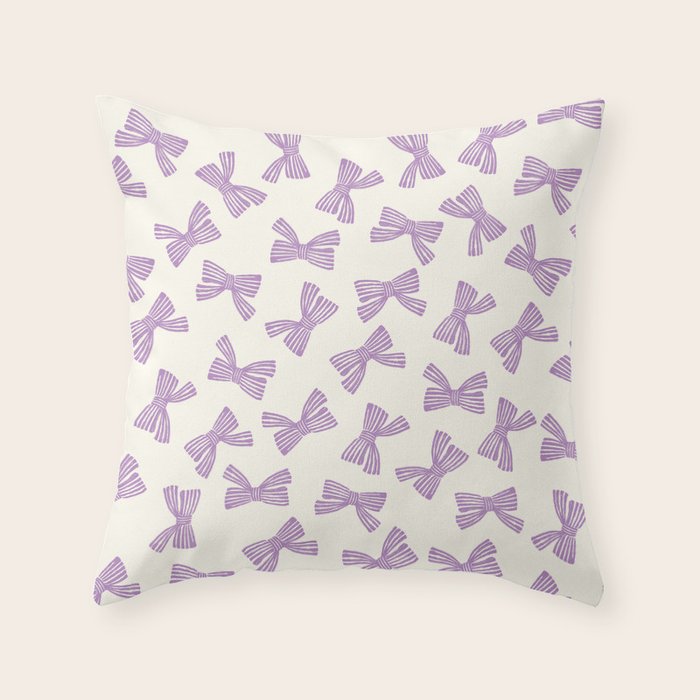 Violet Stripe Bow Ribbon Throw Pillow Gallery Image 1