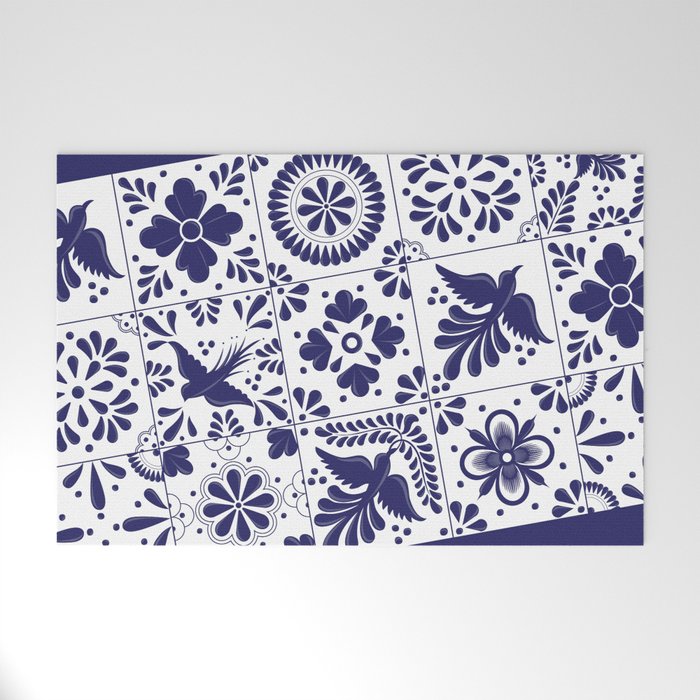 Mexican Talavera Blue Tiles Pattern by Akbaly Welcome Mat Gallery Image 1
