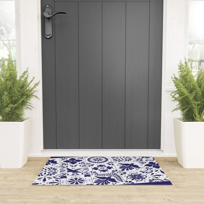 Mexican Talavera Blue Tiles Pattern by Akbaly Welcome Mat Gallery Image 3