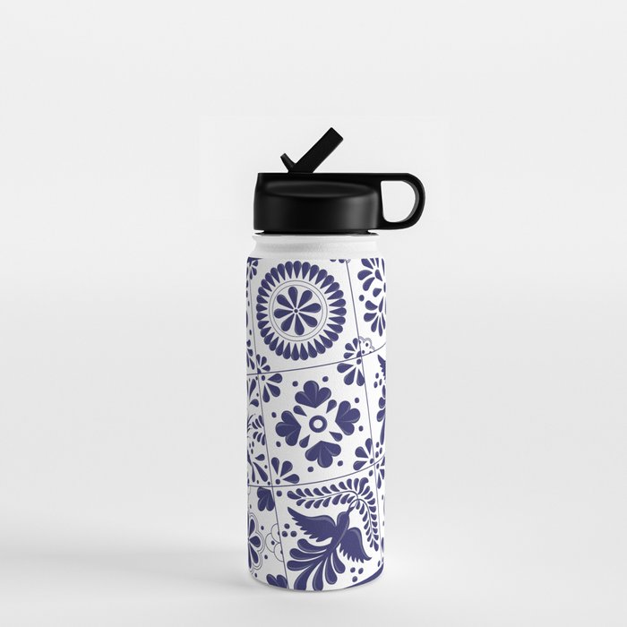 Mexican Talavera Blue Tiles Pattern by Akbaly Water Bottle Gallery Image 1