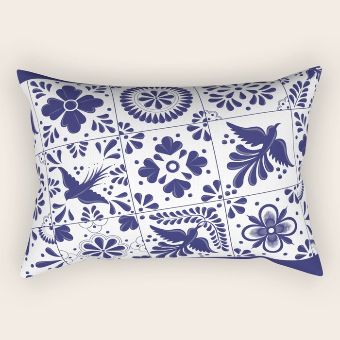 Mexican Talavera Blue Tiles Pattern by Akbaly Rectangular Pillow Gallery Image 2