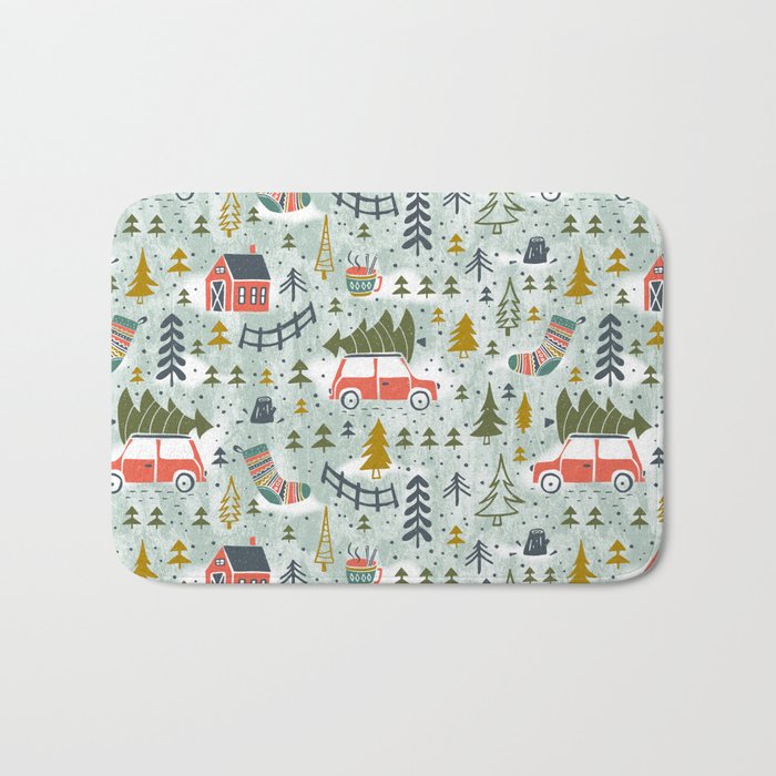 Home For The Holidays Blush Mint Christmas Bath Mat Gallery Image 1