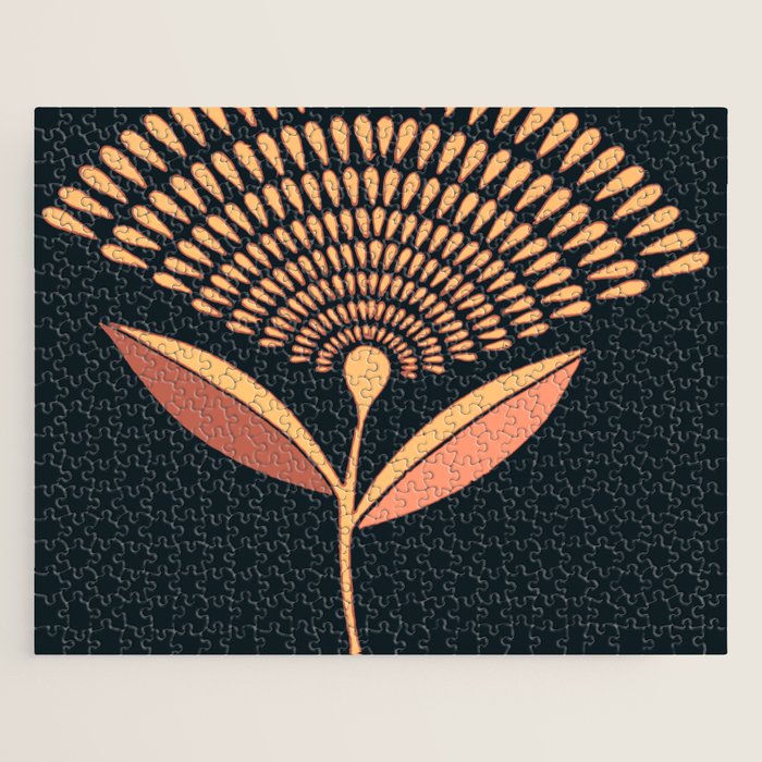 Mid Century Modern Dandelion Seed Head In Coral and Pink Jigsaw Puzzle Gallery Image 1