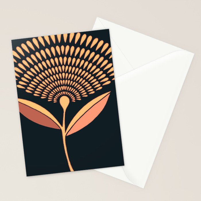 Mid Century Modern Dandelion Seed Head In Coral and Pink Stationery Card Gallery Image 2