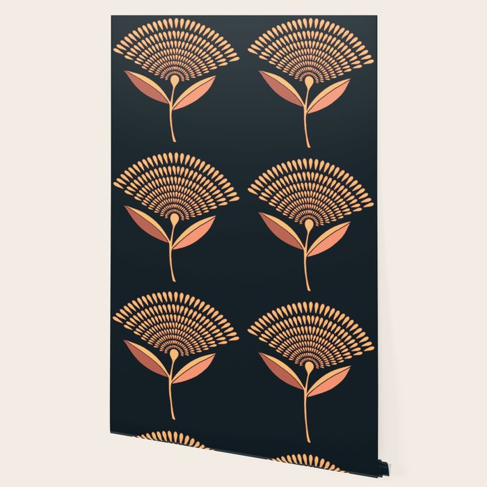 Mid Century Modern Dandelion Seed Head In Coral and Pink Wallpaper Gallery Image 2