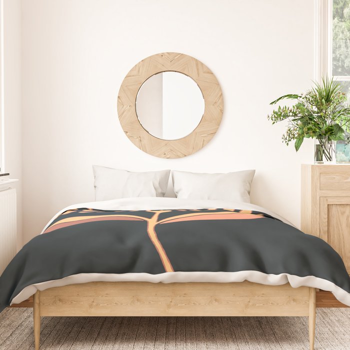 Mid Century Modern Dandelion Seed Head In Coral and Pink Duvet Cover Gallery Image 3