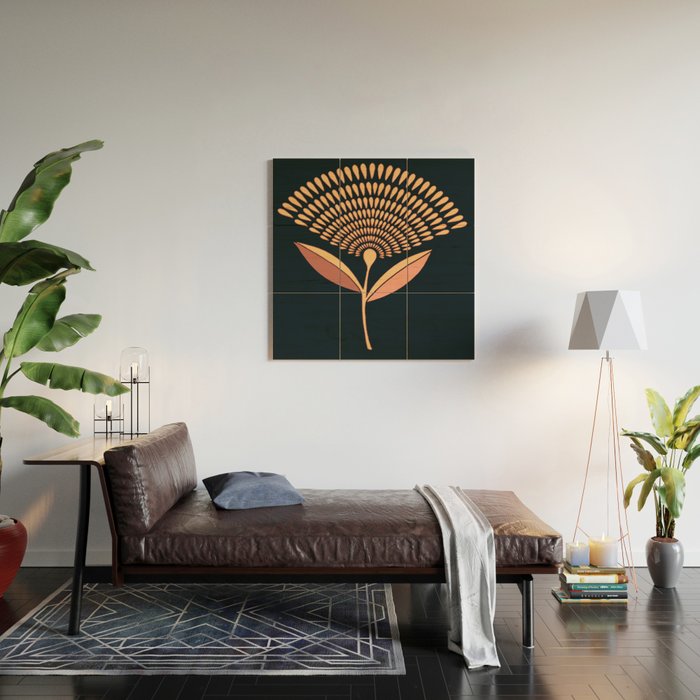 Mid Century Modern Dandelion Seed Head In Coral and Pink Wood Wall Art Gallery Image 2