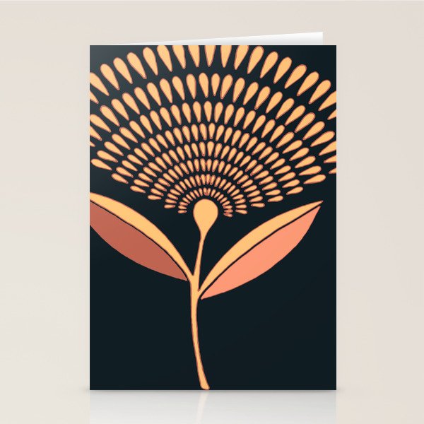 Mid Century Modern Dandelion Seed Head In Coral and Pink Stationery Card Gallery Image 1