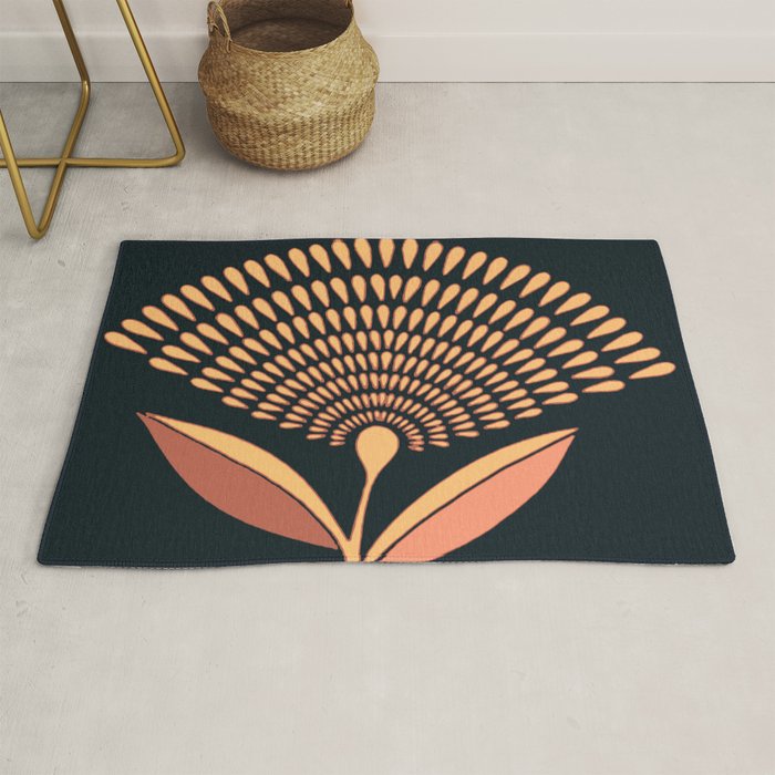 Mid Century Modern Dandelion Seed Head In Coral and Pink Rug Gallery Image 1