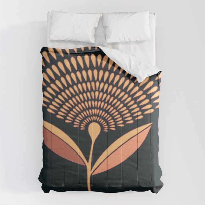 Mid Century Modern Dandelion Seed Head In Coral and Pink Comforter Gallery Image 6