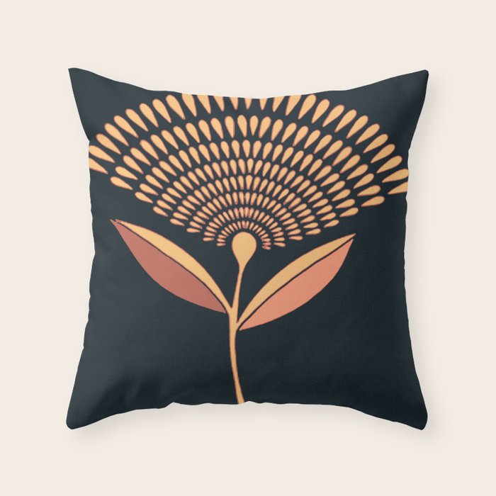 Mid Century Modern Dandelion Seed Head In Coral and Pink Throw Pillow Gallery Image 1