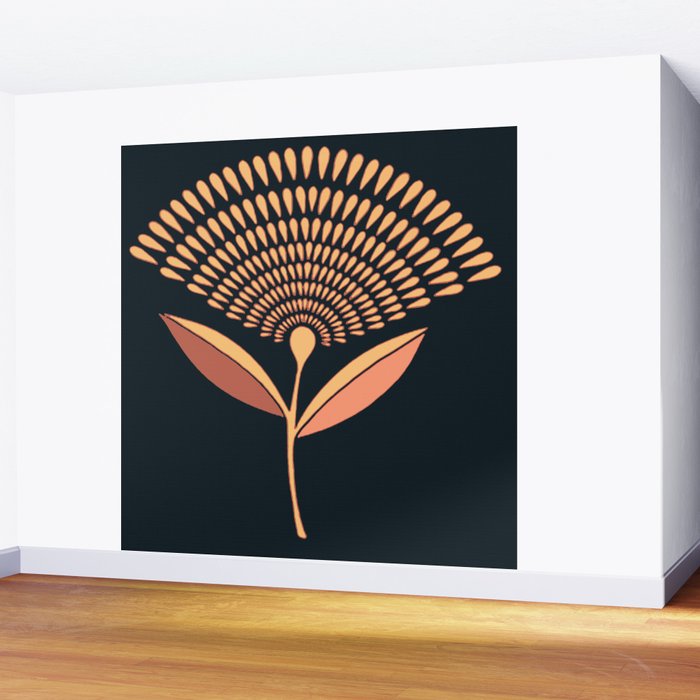 Mid Century Modern Dandelion Seed Head In Coral and Pink Wall Mural Gallery Image 2
