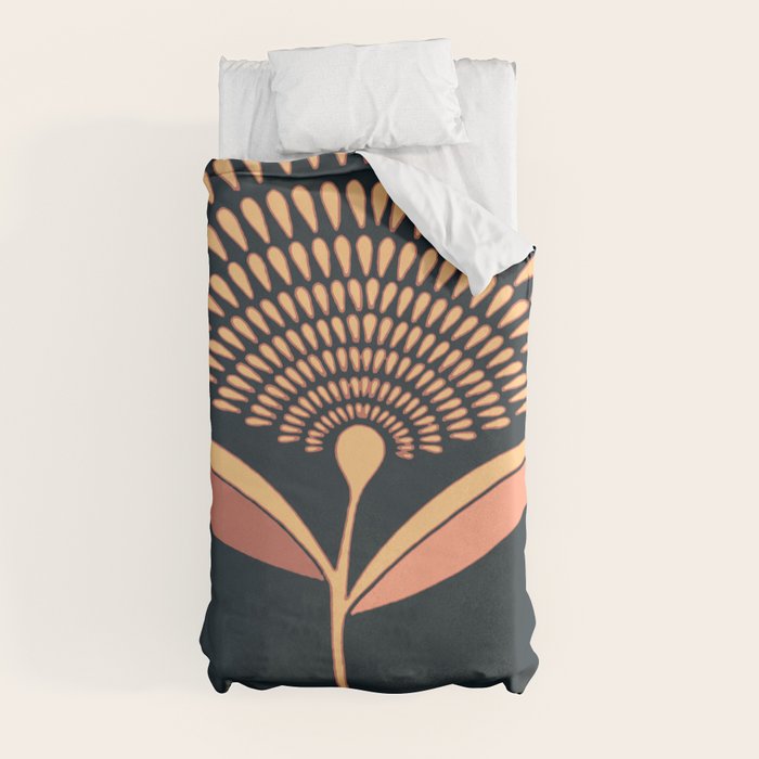 Mid Century Modern Dandelion Seed Head In Coral and Pink Duvet Cover Gallery Image 4