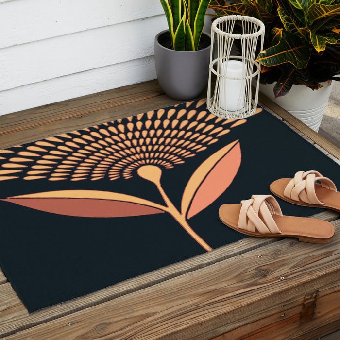 Mid Century Modern Dandelion Seed Head In Coral and Pink Outdoor Rug Gallery Image 2