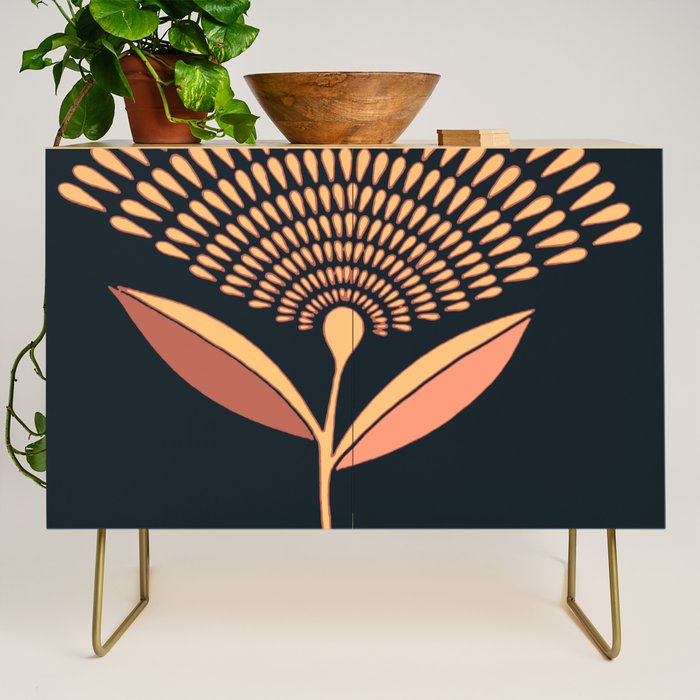 Mid Century Modern Dandelion Seed Head In Coral and Pink Credenza Gallery Image 1