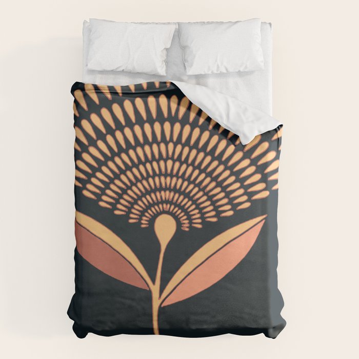 Mid Century Modern Dandelion Seed Head In Coral and Pink Duvet Cover Gallery Image 1