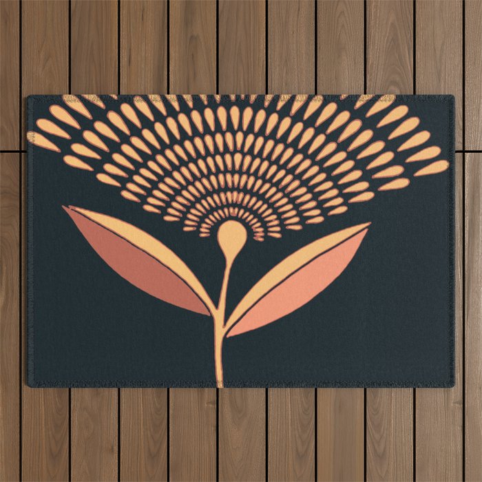 Mid Century Modern Dandelion Seed Head In Coral and Pink Outdoor Rug Gallery Image 1