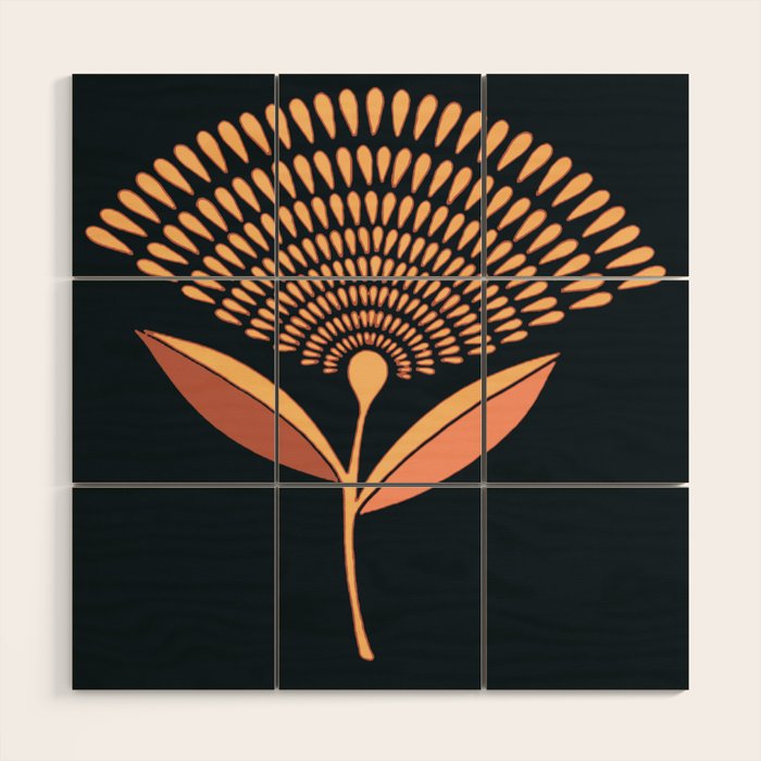 Mid Century Modern Dandelion Seed Head In Coral and Pink Wood Wall Art Gallery Image 1