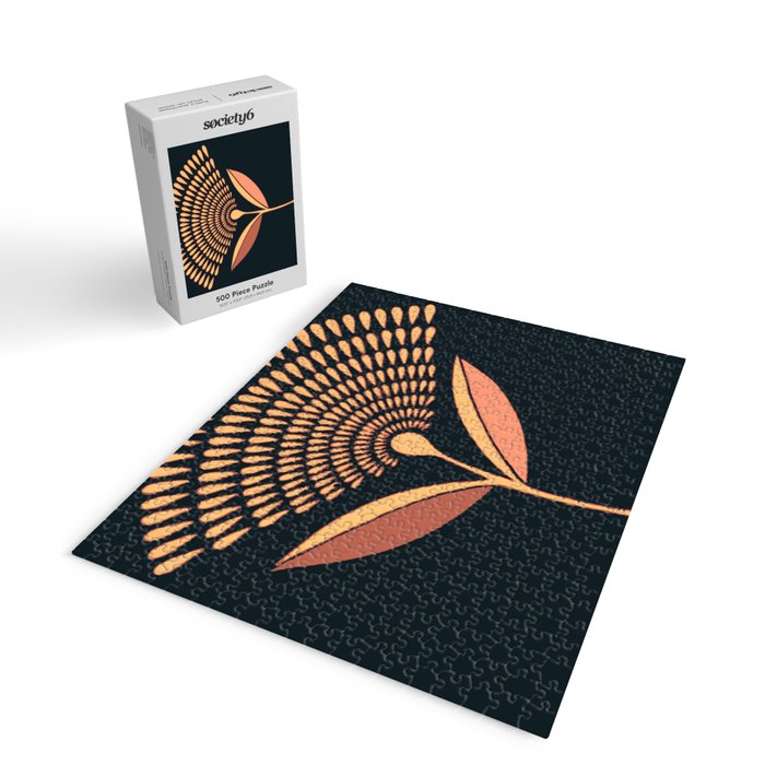 Mid Century Modern Dandelion Seed Head In Coral and Pink Jigsaw Puzzle Gallery Image 2