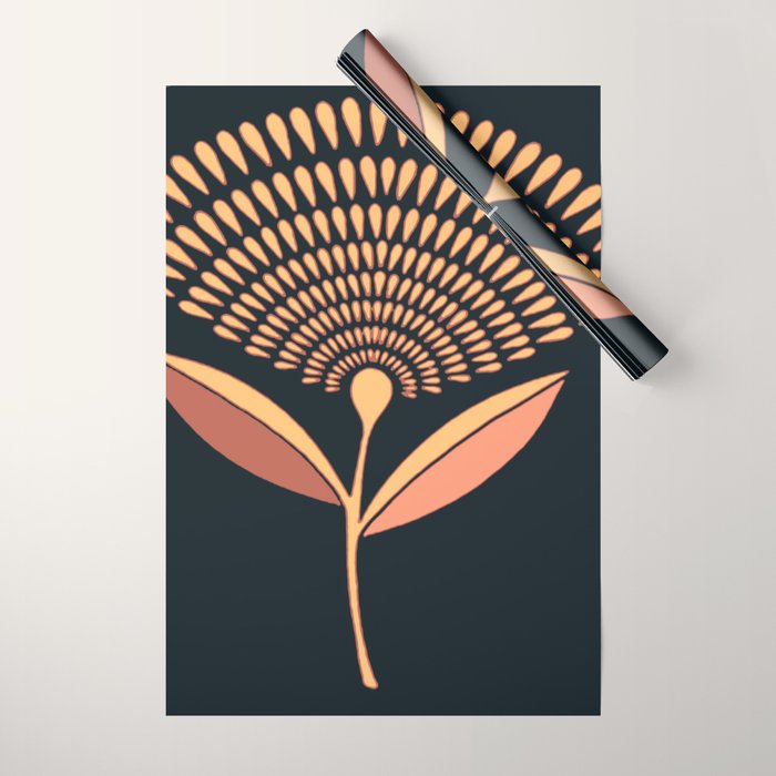 Mid Century Modern Dandelion Seed Head In Coral and Pink Wrapping Paper Gallery Image 1