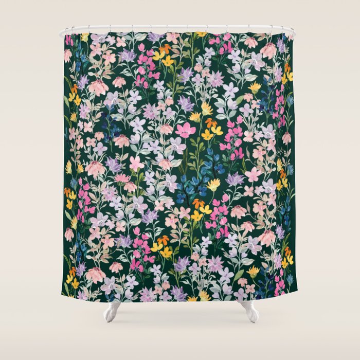 Wildflower Field on Pine Grove - Pink, Orange, Blue, & Purple Shower Curtain Gallery Image 1