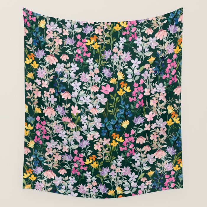Wildflower Field on Pine Grove - Pink, Orange, Blue, & Purple Wall Tapestry Gallery Image 1
