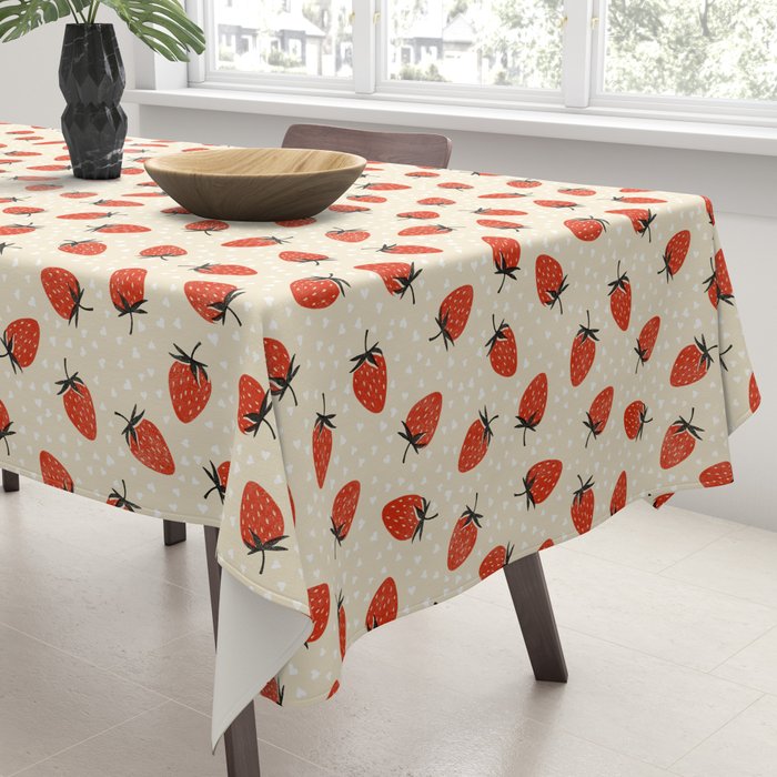 Sweet Strawberries - Red, Black, Cream, and White Tablecloth Gallery Image 3
