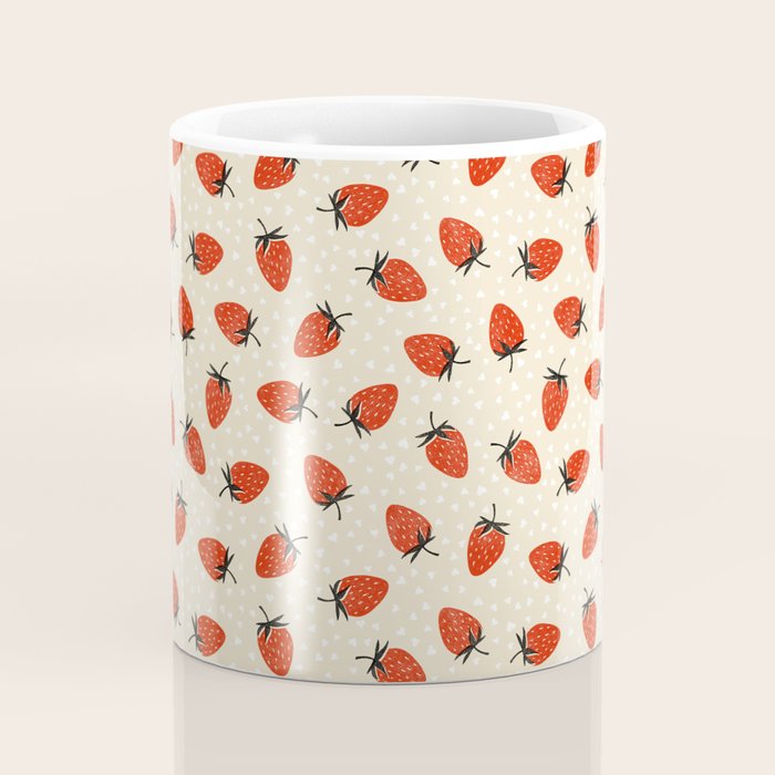 Sweet Strawberries - Red, Black, Cream, and White Coffee Mug Gallery Image 4
