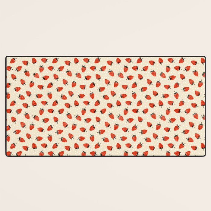 Sweet Strawberries - Red, Black, Cream, and White Desk Mat Gallery Image 3