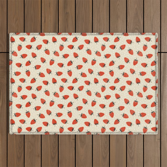 Sweet Strawberries - Red, Black, Cream, and White Outdoor Rug Gallery Image 1