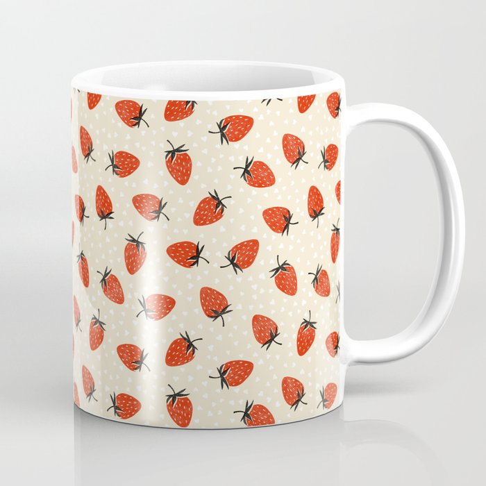 Sweet Strawberries - Red, Black, Cream, and White Coffee Mug Gallery Image 1