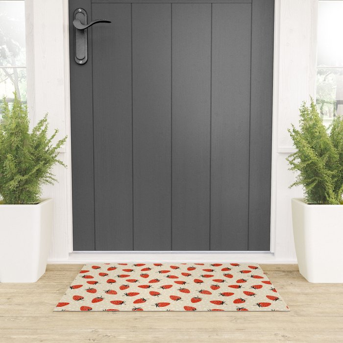 Sweet Strawberries - Red, Black, Cream, and White Welcome Mat Gallery Image 3