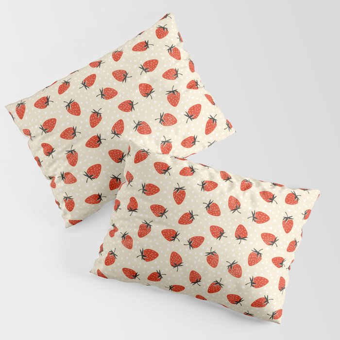 Sweet Strawberries - Red, Black, Cream, and White Pillow Sham Gallery Image 3
