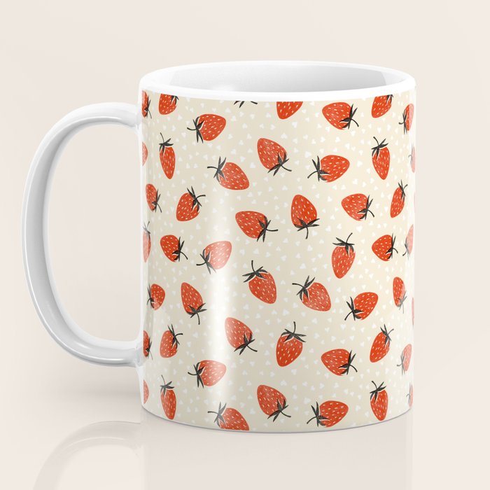 Sweet Strawberries - Red, Black, Cream, and White Coffee Mug Gallery Image 3
