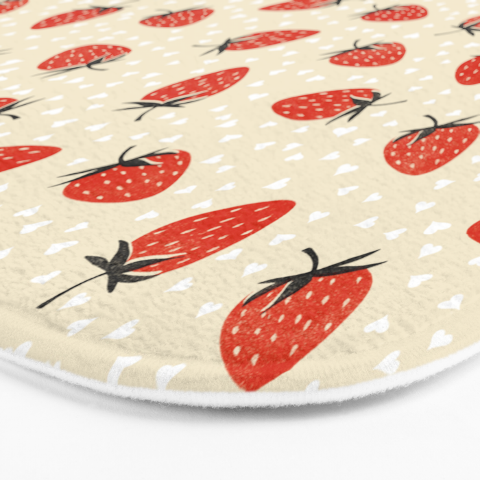 Sweet Strawberries - Red, Black, Cream, and White Bath Mat Gallery Image 3