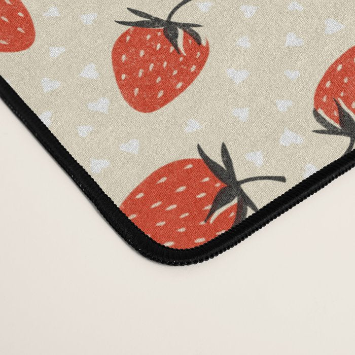 Sweet Strawberries - Red, Black, Cream, and White Desk Mat Gallery Image 4