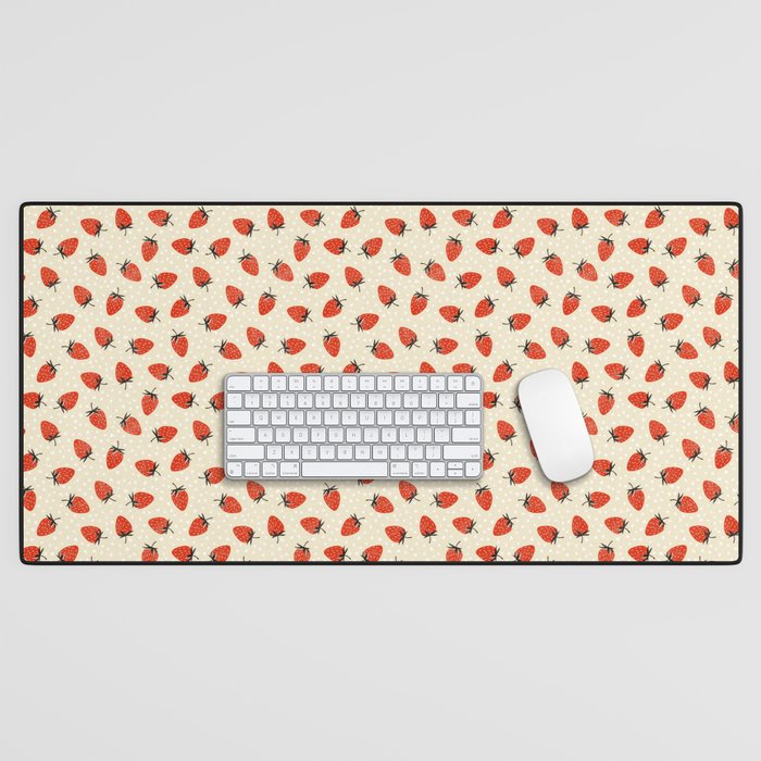 Sweet Strawberries - Red, Black, Cream, and White Desk Mat Gallery Image 1