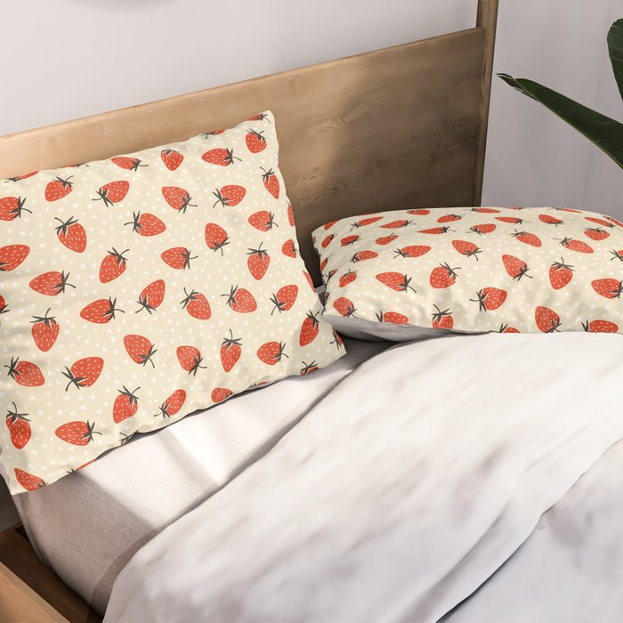 Sweet Strawberries - Red, Black, Cream, and White Pillow Sham Gallery Image 2