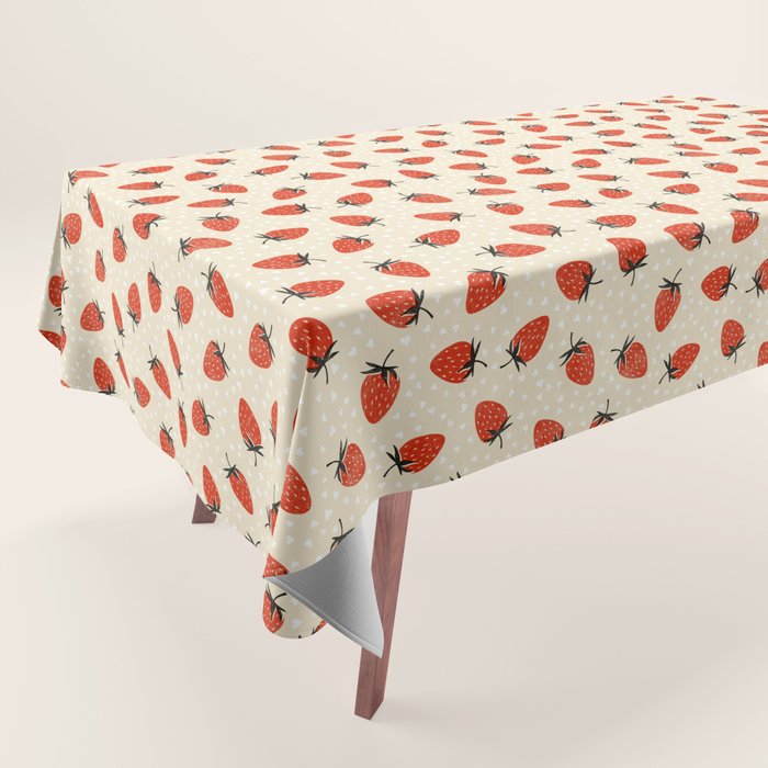 Sweet Strawberries - Red, Black, Cream, and White Tablecloth Gallery Image 1