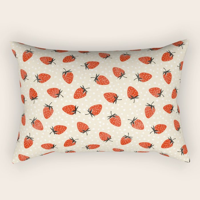 Sweet Strawberries - Red, Black, Cream, and White Rectangular Pillow Gallery Image 2