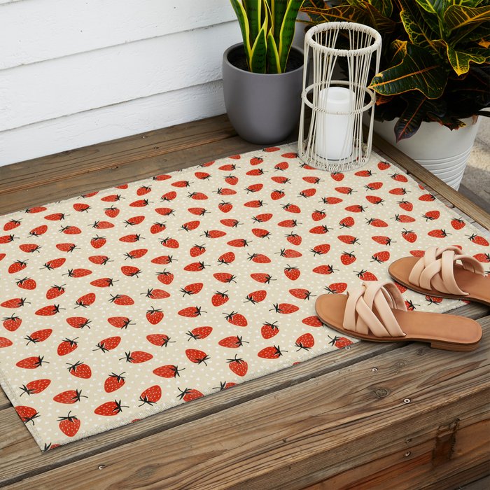 Sweet Strawberries - Red, Black, Cream, and White Outdoor Rug Gallery Image 2