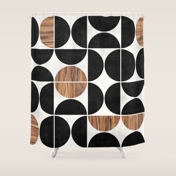 Mid-Century Modern Pattern No.1 - Concrete and Wood Shower Curtain Gallery Image 1